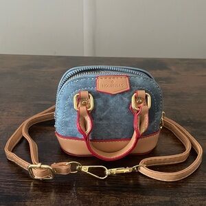 Denim Mini Bag with Tan and Red Trim